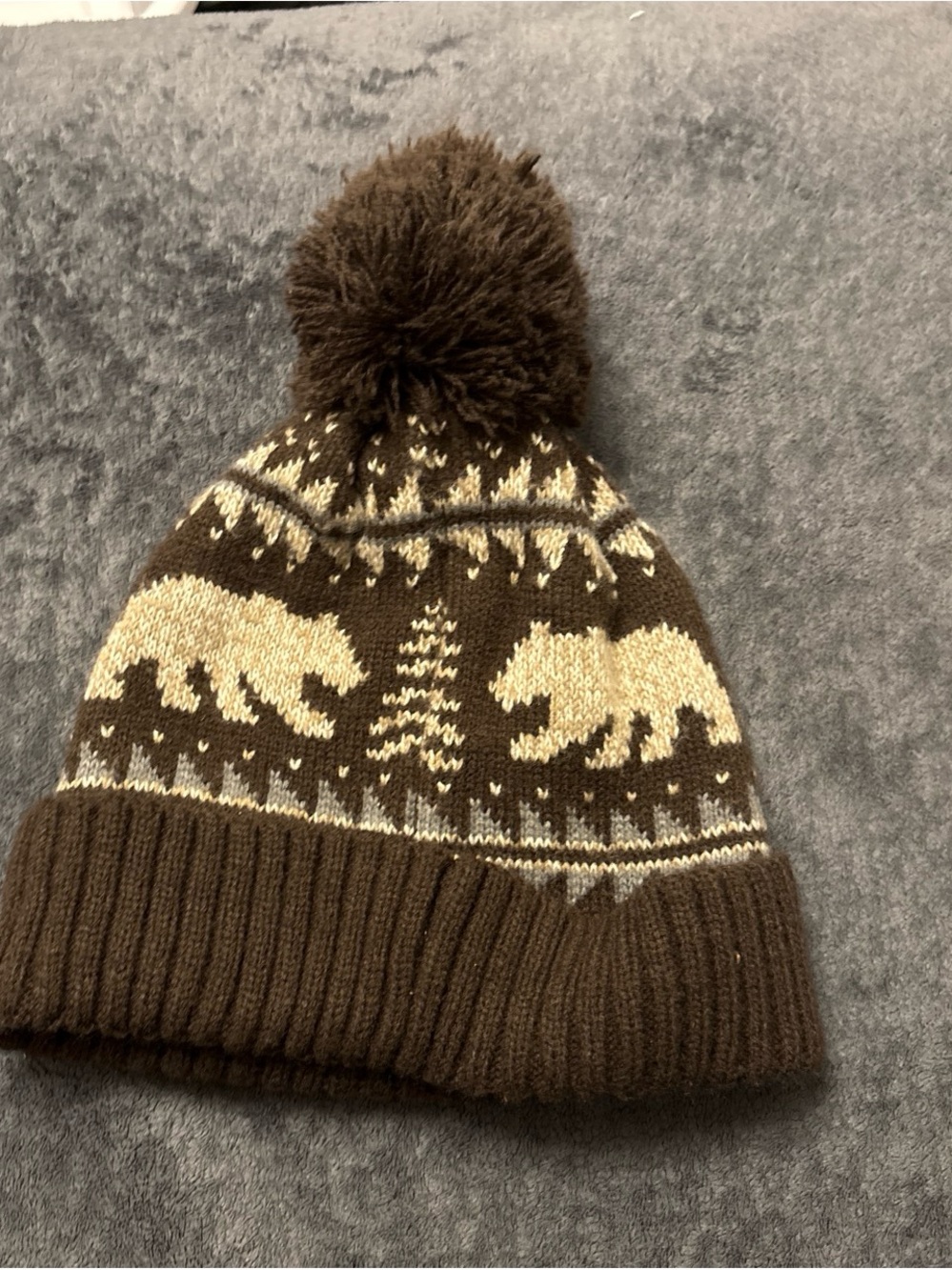 Old Navy Brown and Cream Bear Knit Pom Beanie for Kids